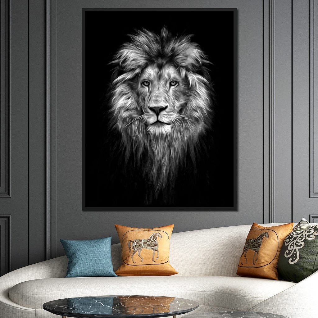 Black and White Lion Face Canvas Wall Art