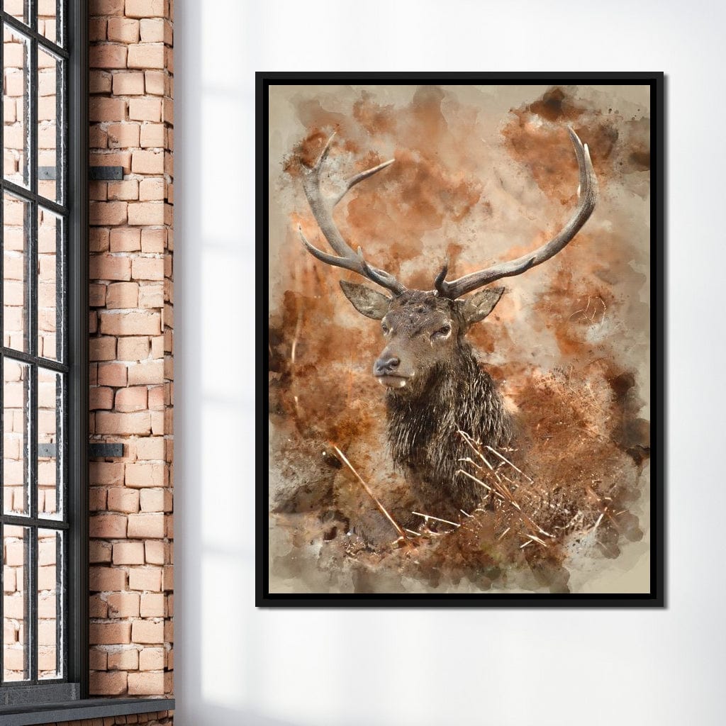 Red Deer Stag on Brown Background Canvas Wall Art