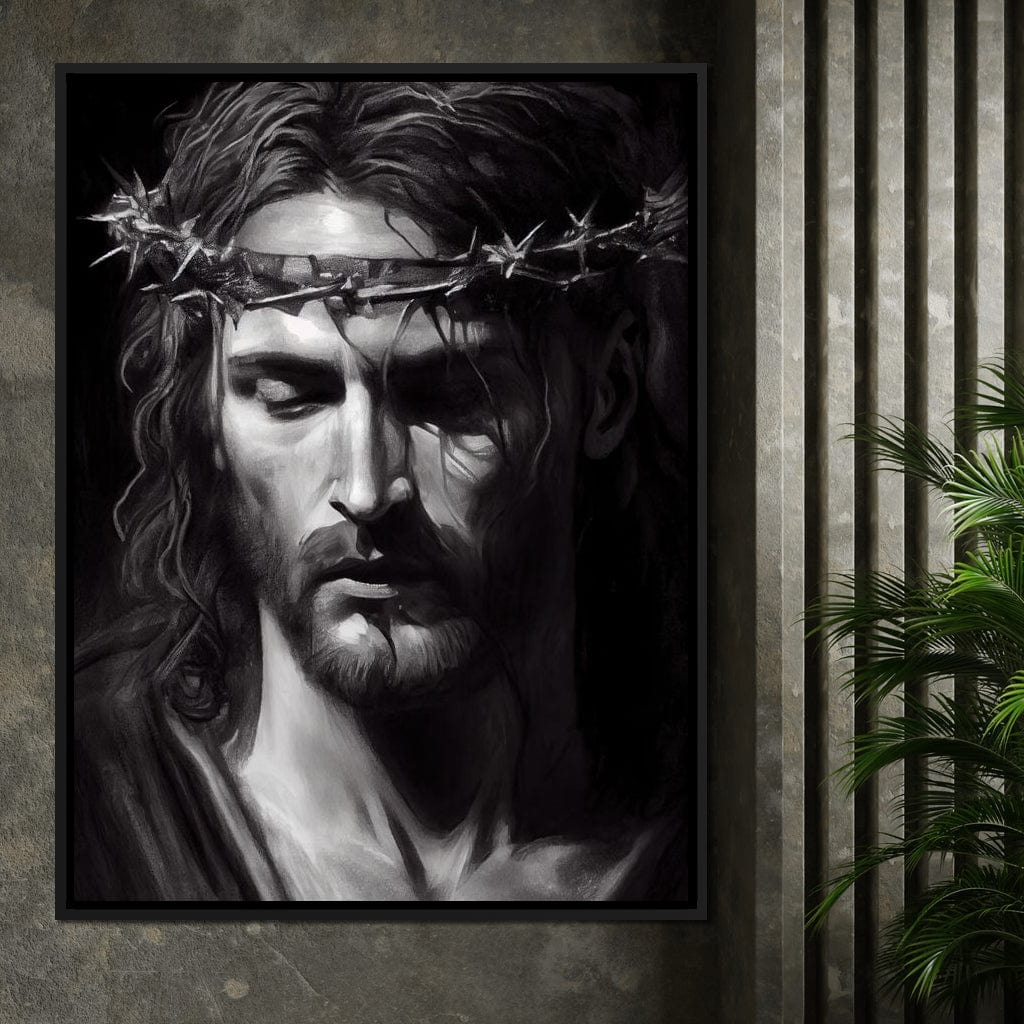 Black & White Jesus Portrait Canvas Wall Art