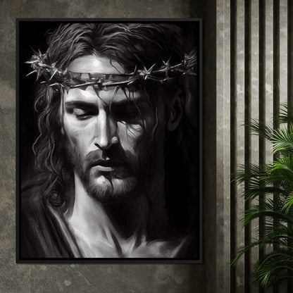 Black & White Jesus Portrait Canvas Wall Art