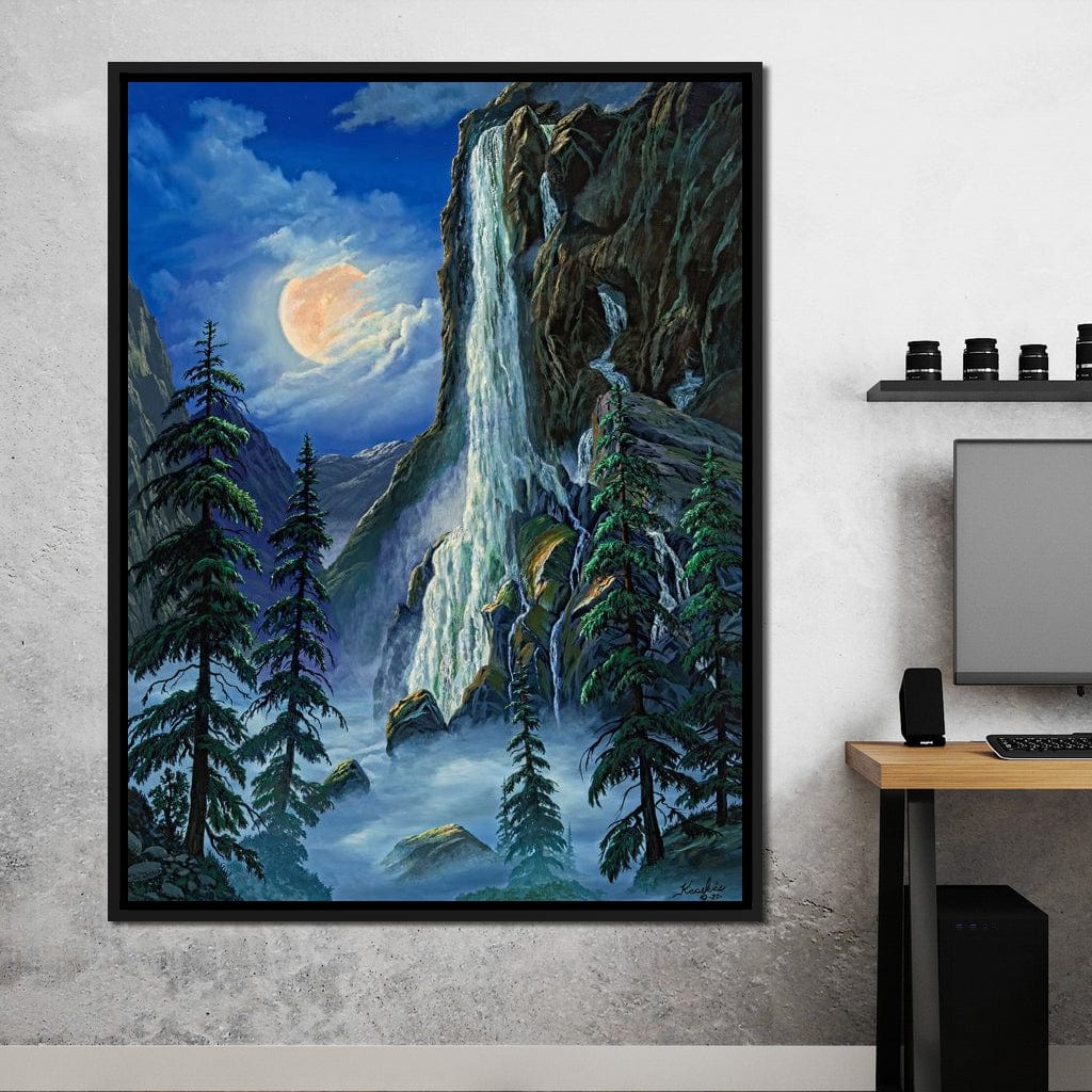 Moonlight Waterfall Canvas Wall Art