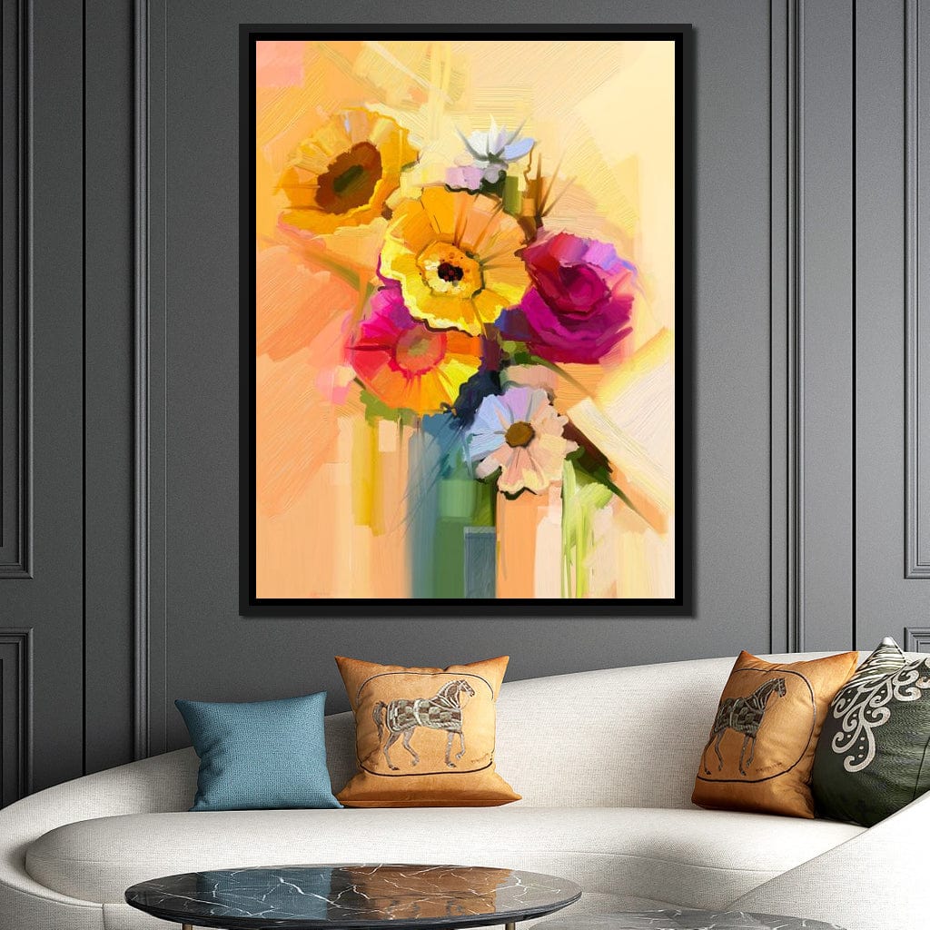 White Yellow & Red Flower Bouquet Canvas Wall Art