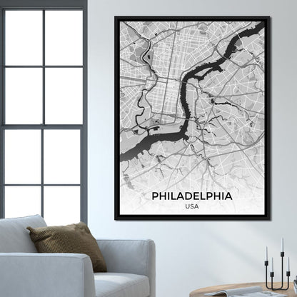 Map of Philadelphia, USA Canvas Wall Art
