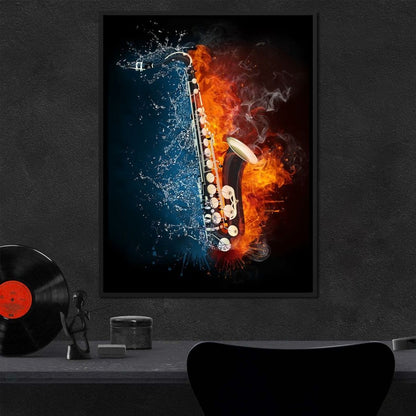 Fire & Water Saxophone Canvas Wall Art