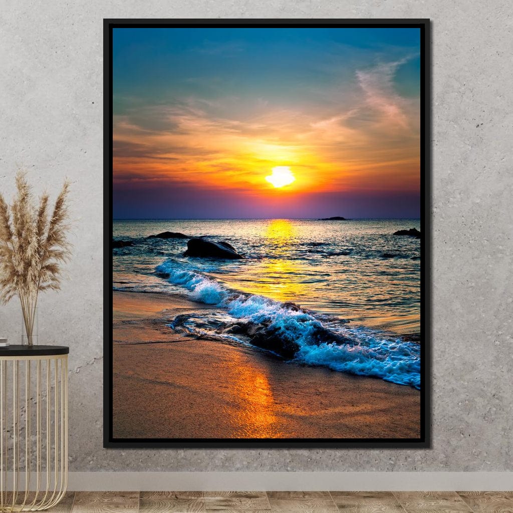 Black Sand Beach Sunset Canvas Wall Art