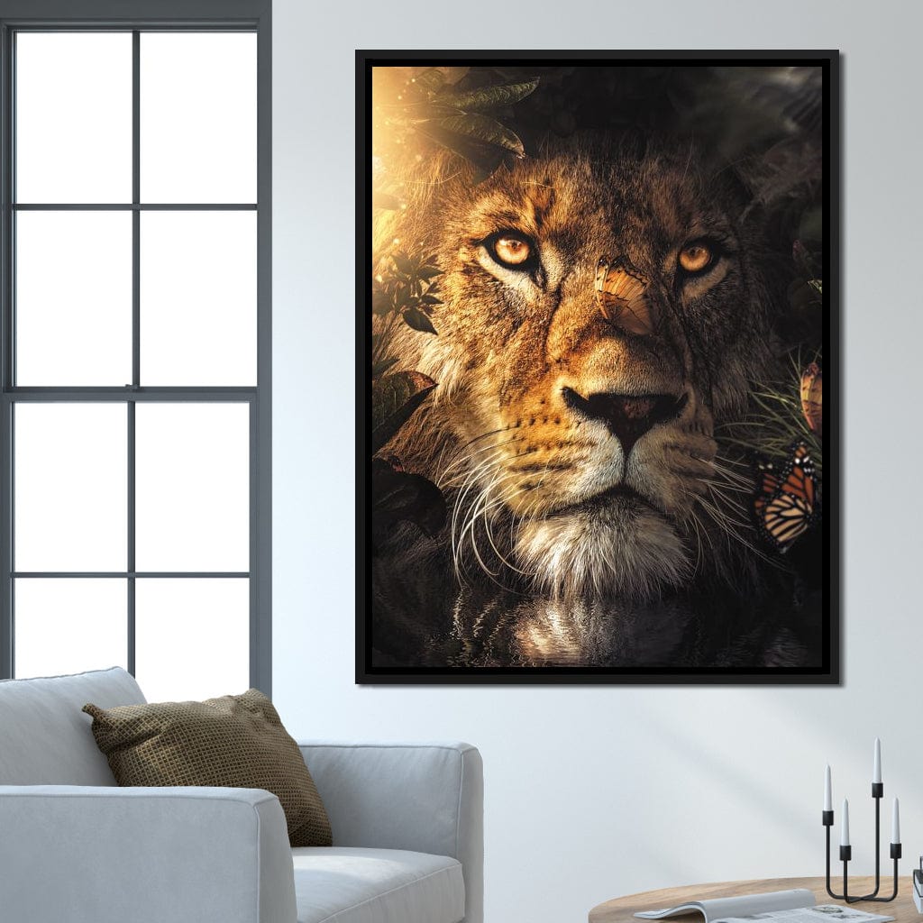 Lion Hiding Canvas Wall Art