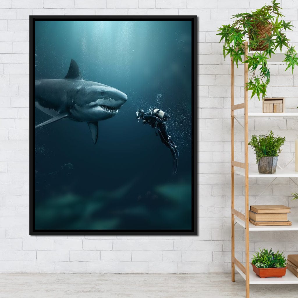 Shark Meets Diver Canvas Wall Art