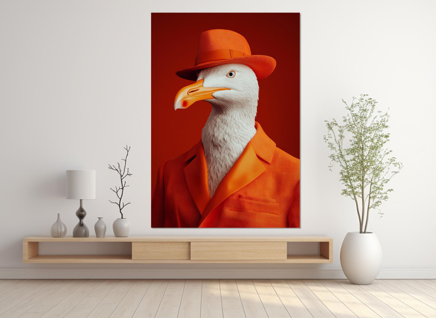 Seagull Canvas Print – Framed Orange Suit Bird Art | Ready To Hang Wall Decor