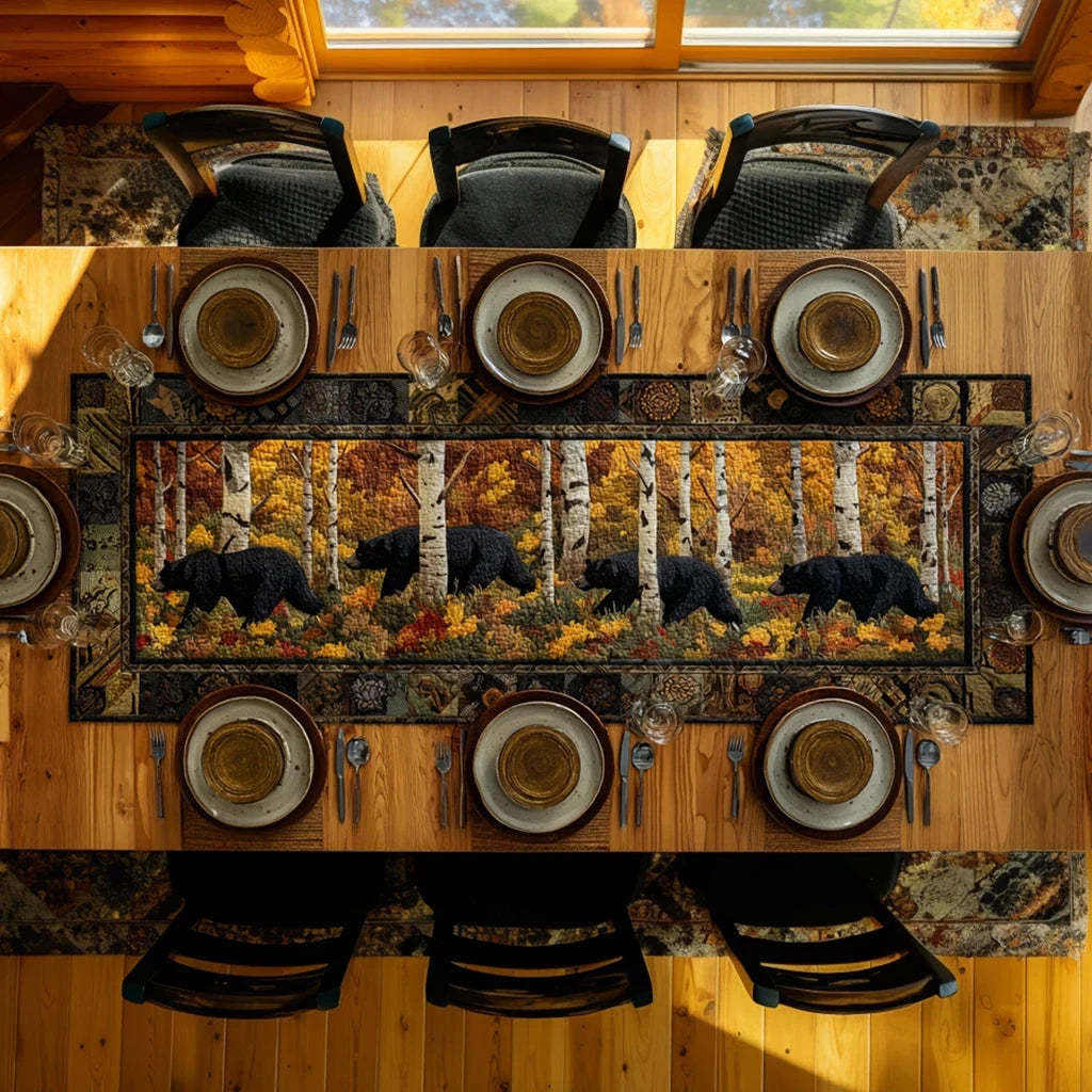 Cabin Bear Retreat Quilted Table Runner