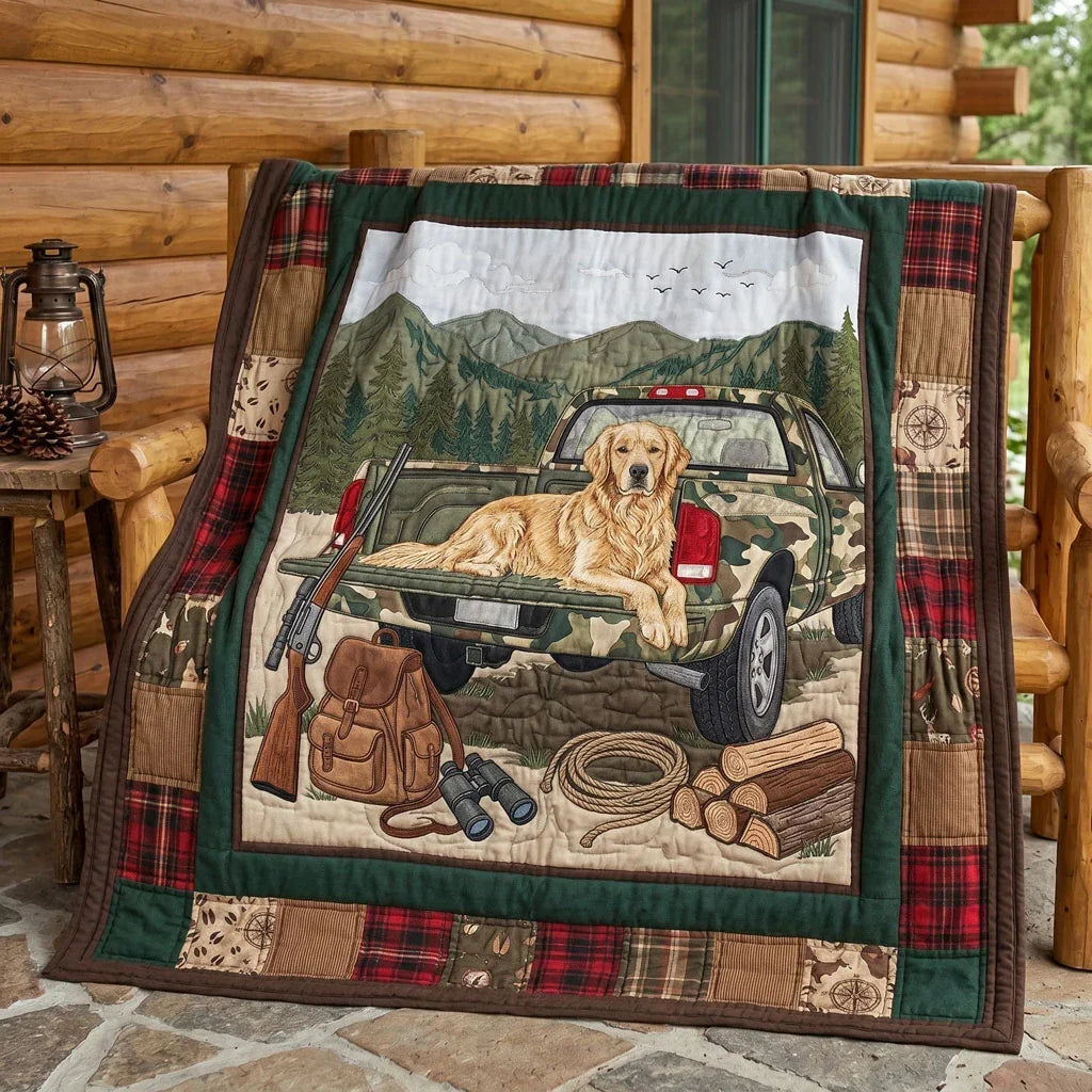 Cabin Dog Adventure Quilt Blanket