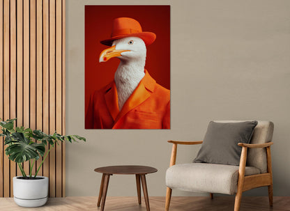 Seagull Canvas Print – Framed Orange Suit Bird Art | Ready To Hang Wall Decor