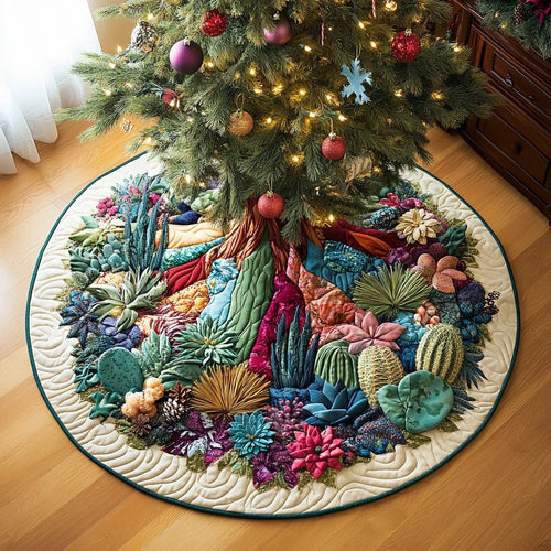Cactus Bloom Christmas Quilted Tree Skirt