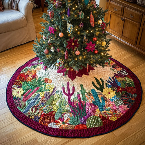 Cactus Christmas Quilted Tree Skirt