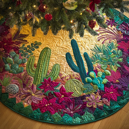 Cactus Garden Christmas Quilted Tree Skirt