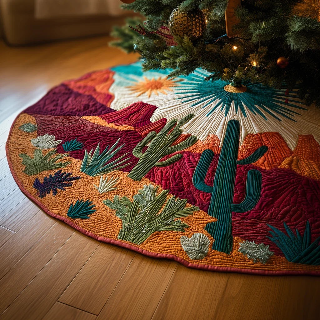 Cactus Light Christmas Quilted Tree Skirt