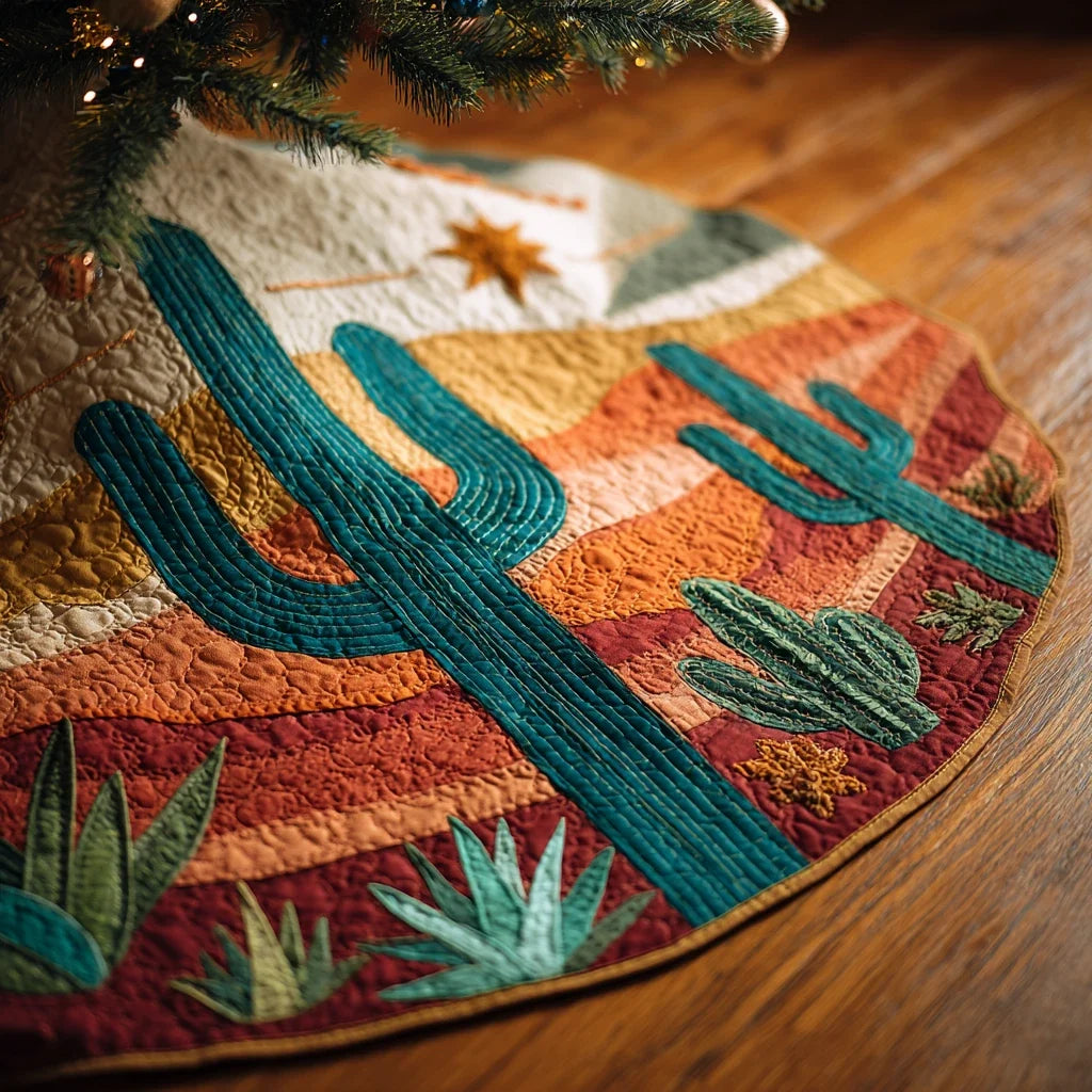 Cactus Spirit Christmas Quilted Tree Skirt