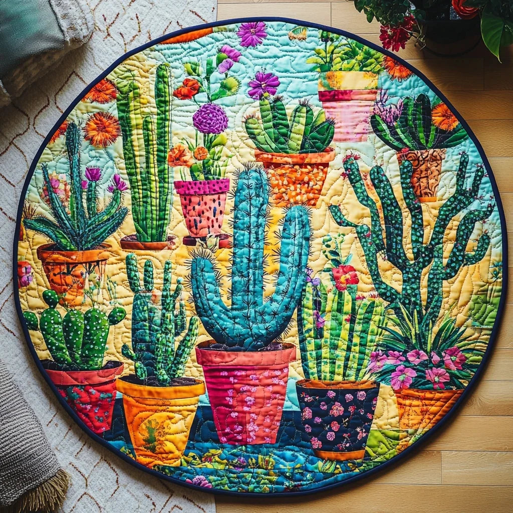 Cactus Sunset Glow Quilted Round Mat