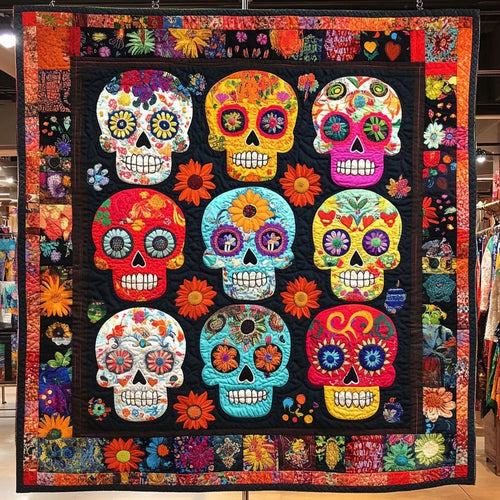 Calavera Carnival Quilt Blanket