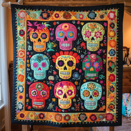 Calavera Carnival Quilt Blanket
