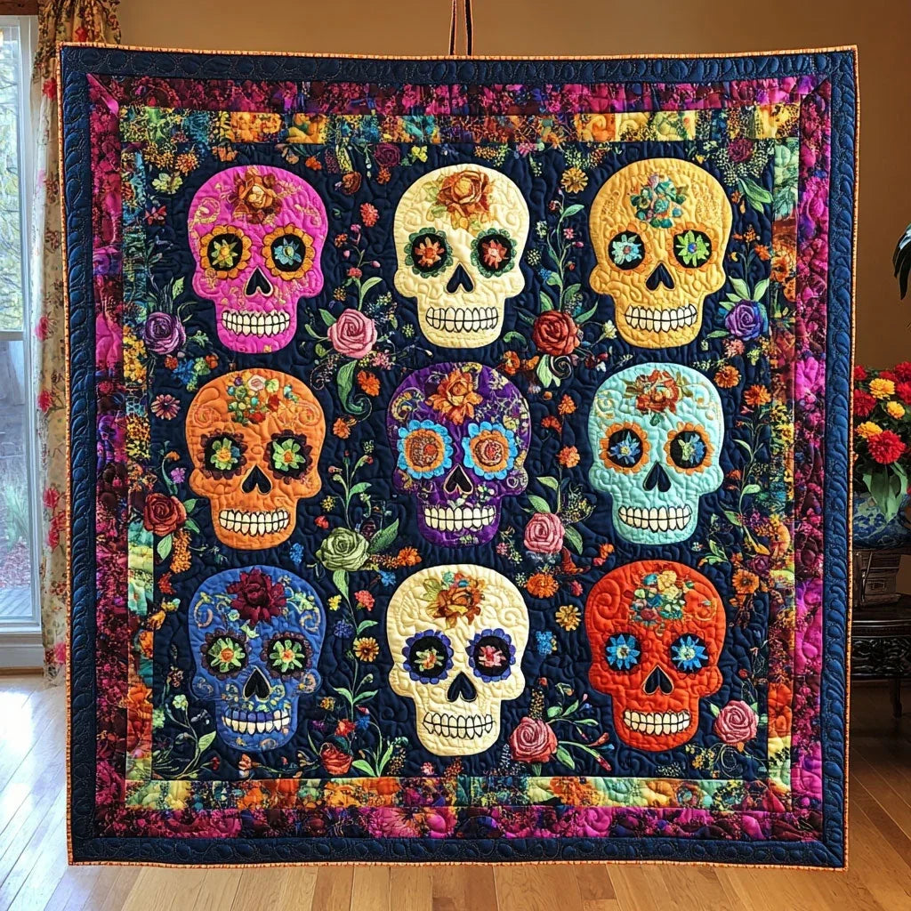 Calavera Carnival Quilt Blanket