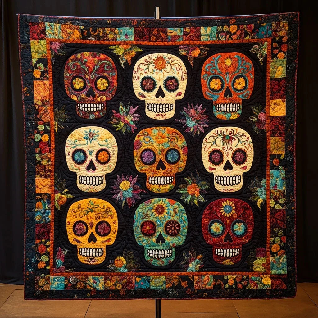 Calaveras En Cuadro Quilt Blanket