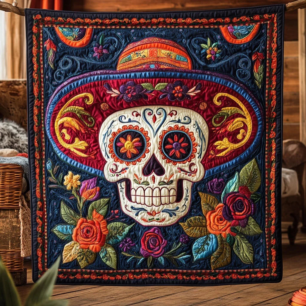 Calaveras En Cuadro Quilt Blanket