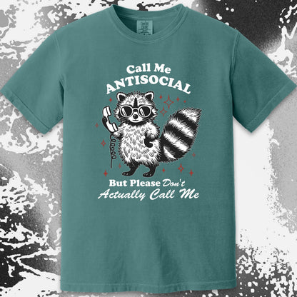 Call Me Antisocial Raccoon T-Shirt – Please Don't Actually Callv, funny meme tee gift (view 17)