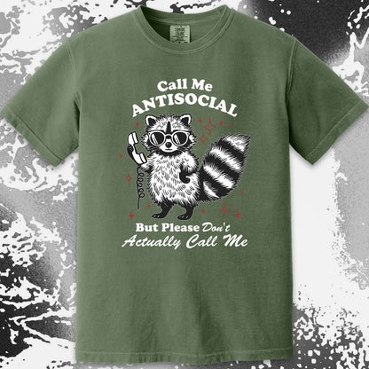 Call Me Antisocial Raccoon T-Shirt – Please Don't Actually Callv, funny meme tee gift (view 10)
