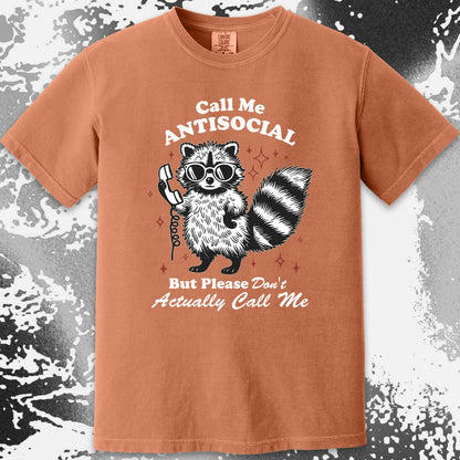 Call Me Antisocial Raccoon T-Shirt – Please Don't Actually Callv, funny meme tee gift (view 13)