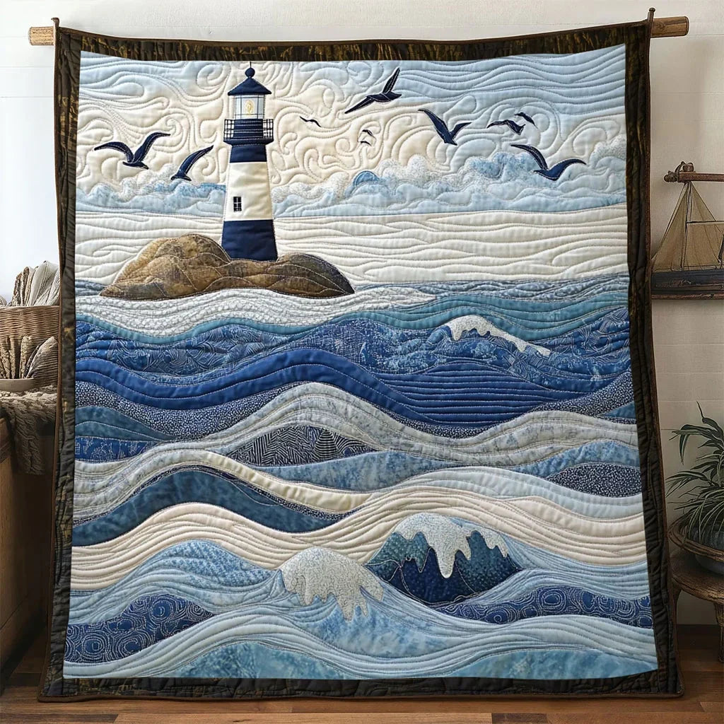 Calm Sea Lighthouse Quilt Blanket