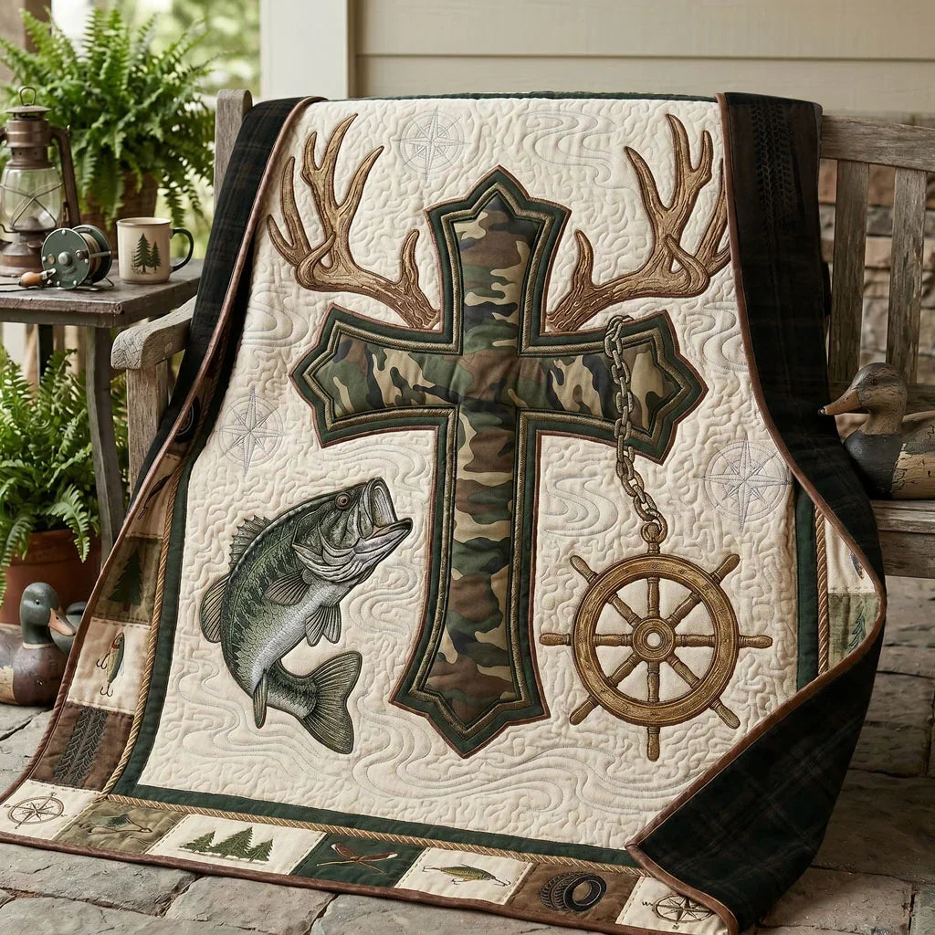 Camo Cross Bass Fishing Quilt Blanket