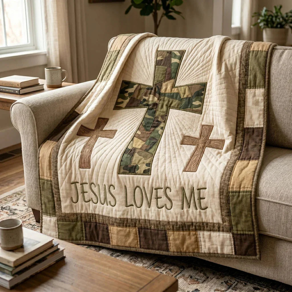 Camo Faith Cross Quilt Blanket