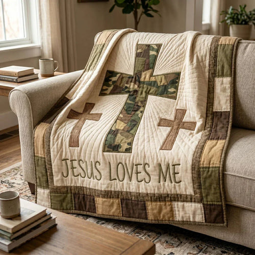 Camo Faith Cross Quilt Blanket