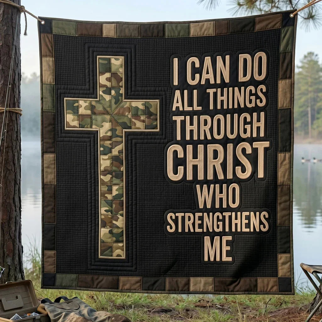 Camo Strength In Christ Quilt Blanket