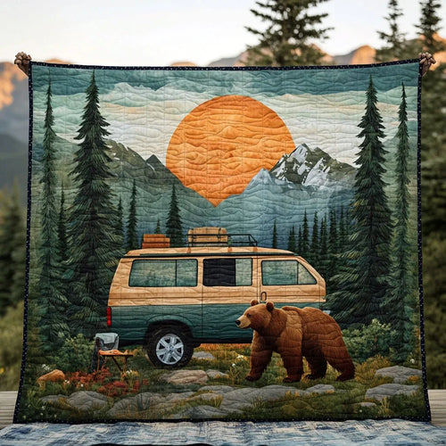 Camping Bear Quilt Blanket