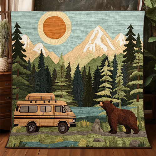 Camping Bear Quilt Blanket