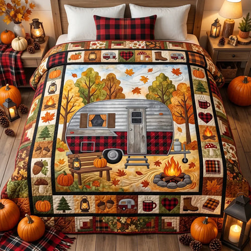 Camping In Autumn Quilt Blanket