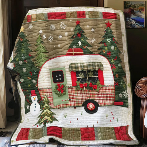 Camping In Christmas Quilt Blanket