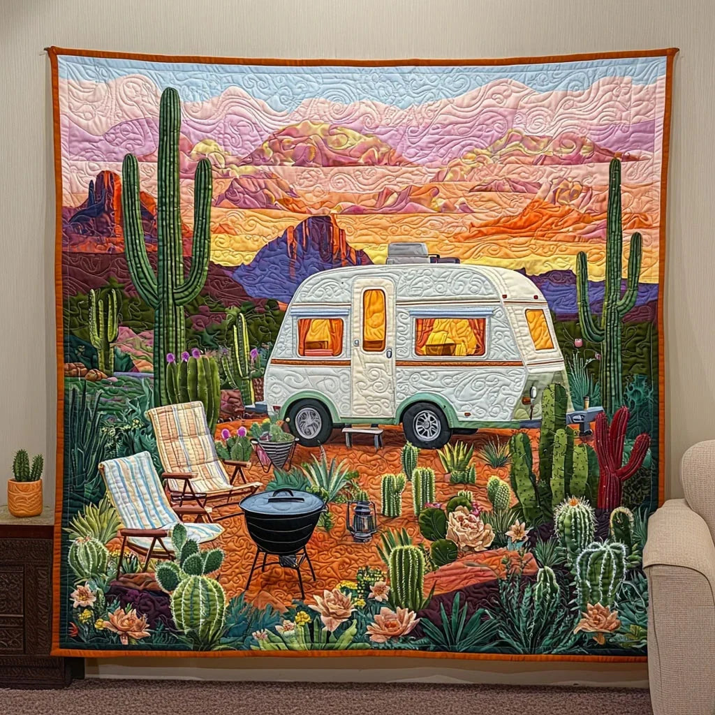 Camping In Desert Quilt Blanket
