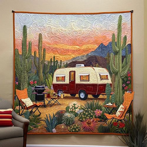 Camping In Desert Quilt Blanket