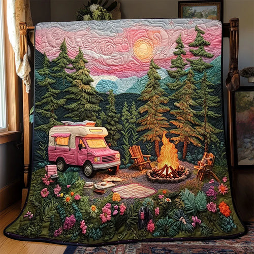Camping Sunset Quilt Blanket