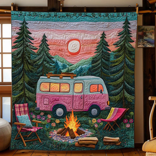 Camping Sunset Quilt Blanket