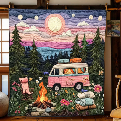 Camping Sunset Quilt Blanket