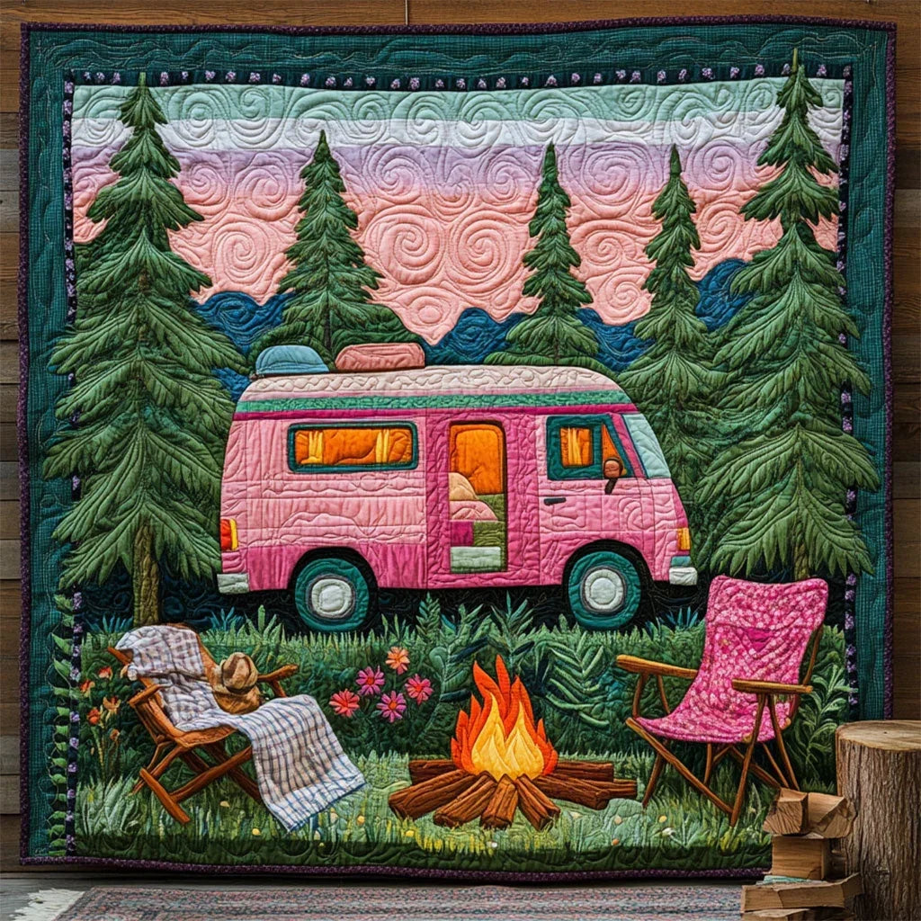 Camping Sunset Quilt Blanket