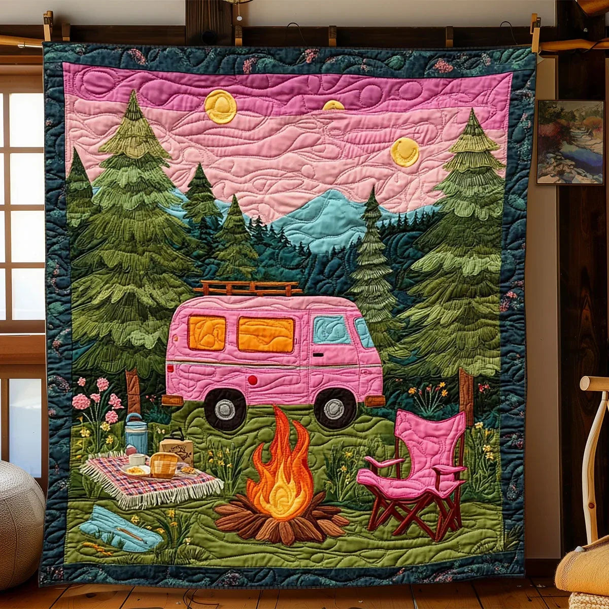 Camping Sunset Quilt Blanket