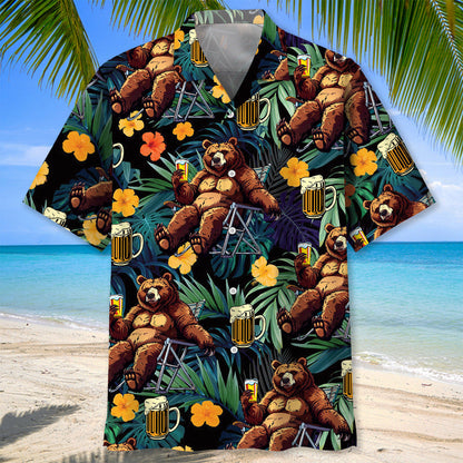 Camping Drunk Bear Hawaiian Shirt - M - hawaiian shirt