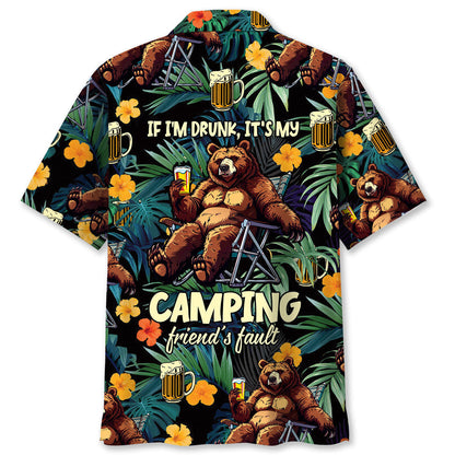 Camping Drunk Bear Hawaiian Shirt - L - hawaiian shirt