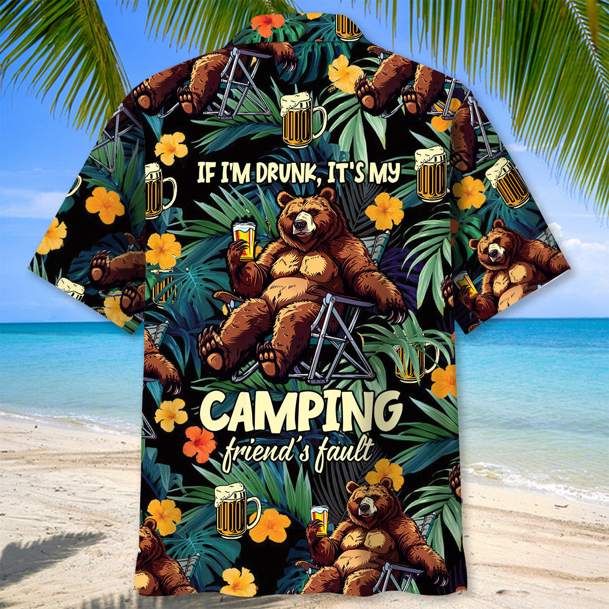 Camping Drunk Bear Hawaiian Shirt - XL - hawaiian shirt