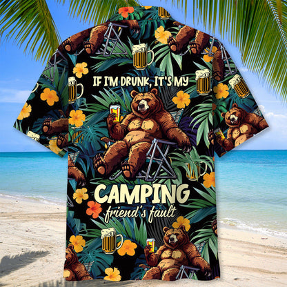 Camping Drunk Bear Hawaiian Shirt - XL - hawaiian shirt