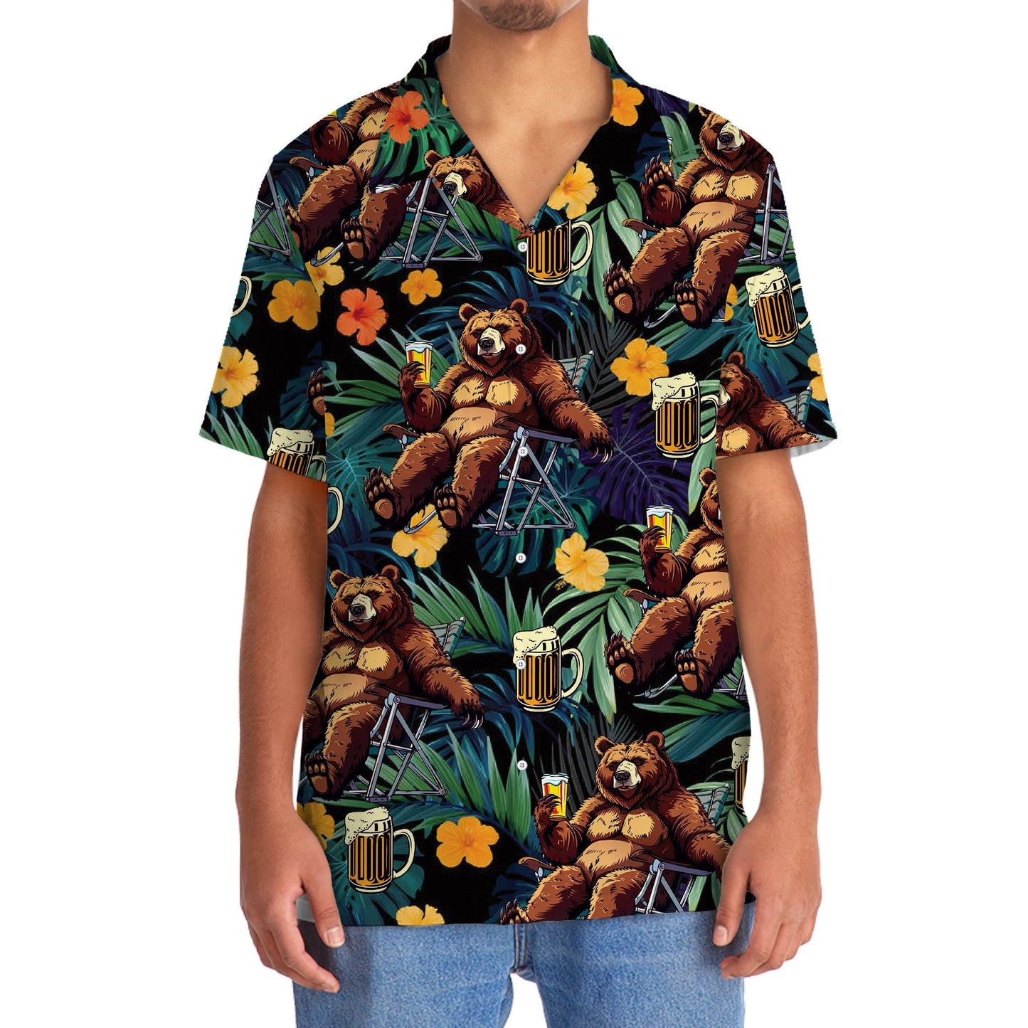Camping Drunk Bear Hawaiian Shirt - 2XL - hawaiian shirt